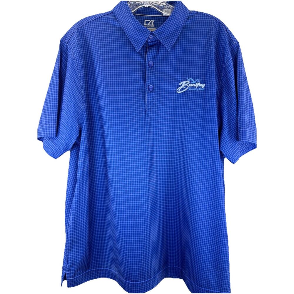Cutter And Buck Mens Blue Geometric Pattern Polo Shirt M Bonifay Club Villages